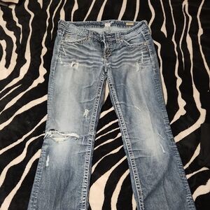Silver Jeans Light Blue Distressed Straight Leg Jeans